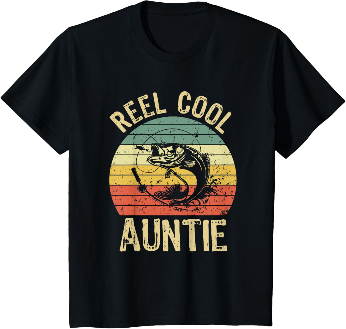 Reel Cool Auntie Fishing Gifts Women Fishing Lovers Retro T-Shirt - Black