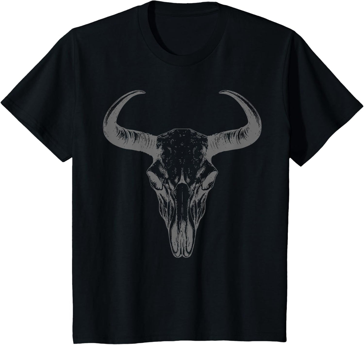 Western Boho Cow Skull Bull Horn Rustic Vintage Style T-Shirt - Black