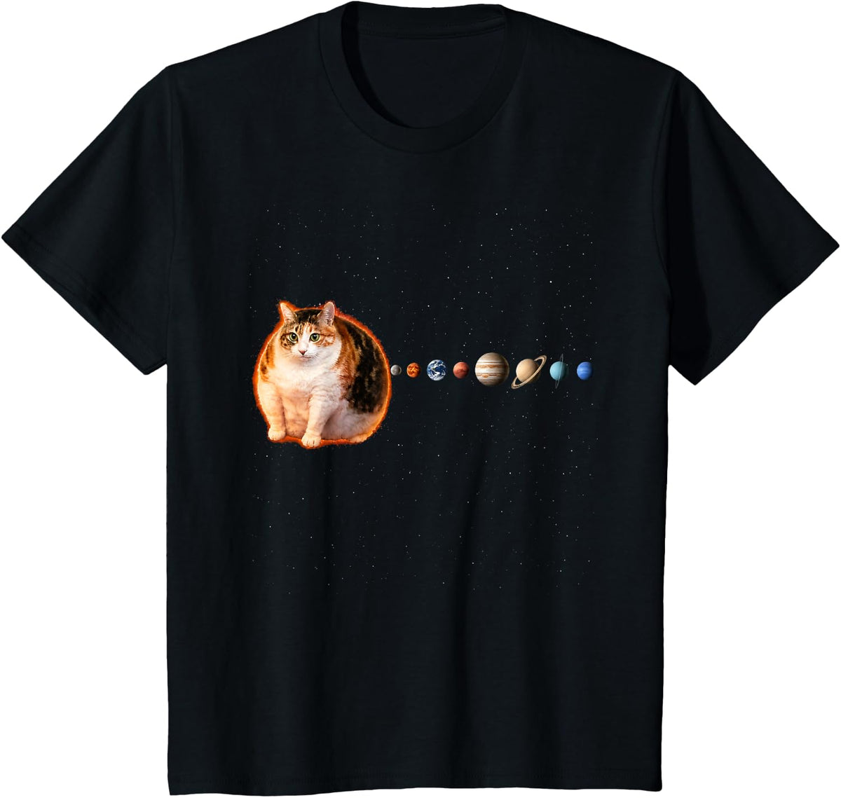 Cat As The Sun Funny Solar System Astronomy Design T-Shirt - Black