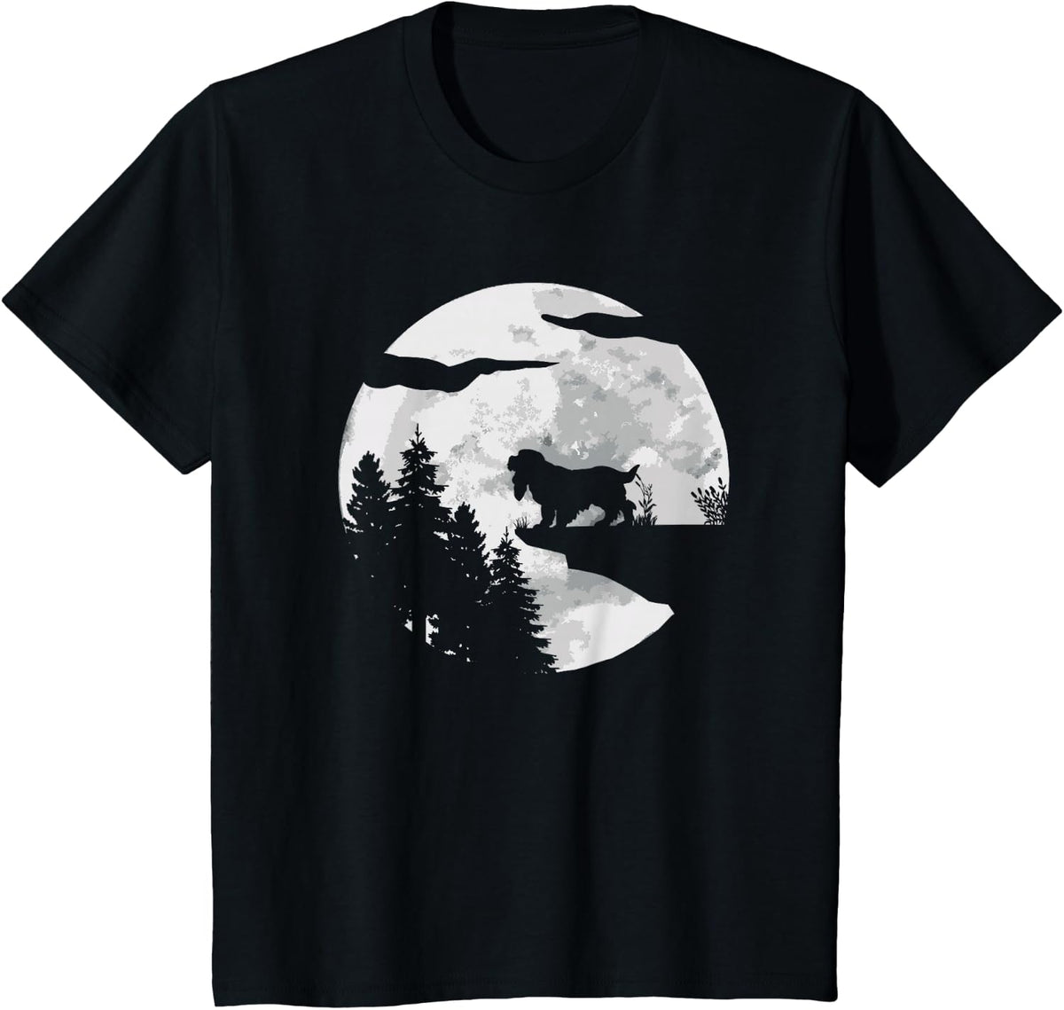 Cocker Spaniel Dog Full Moon At Night - Dogs Cocker Spaniels T-Shirt - Black