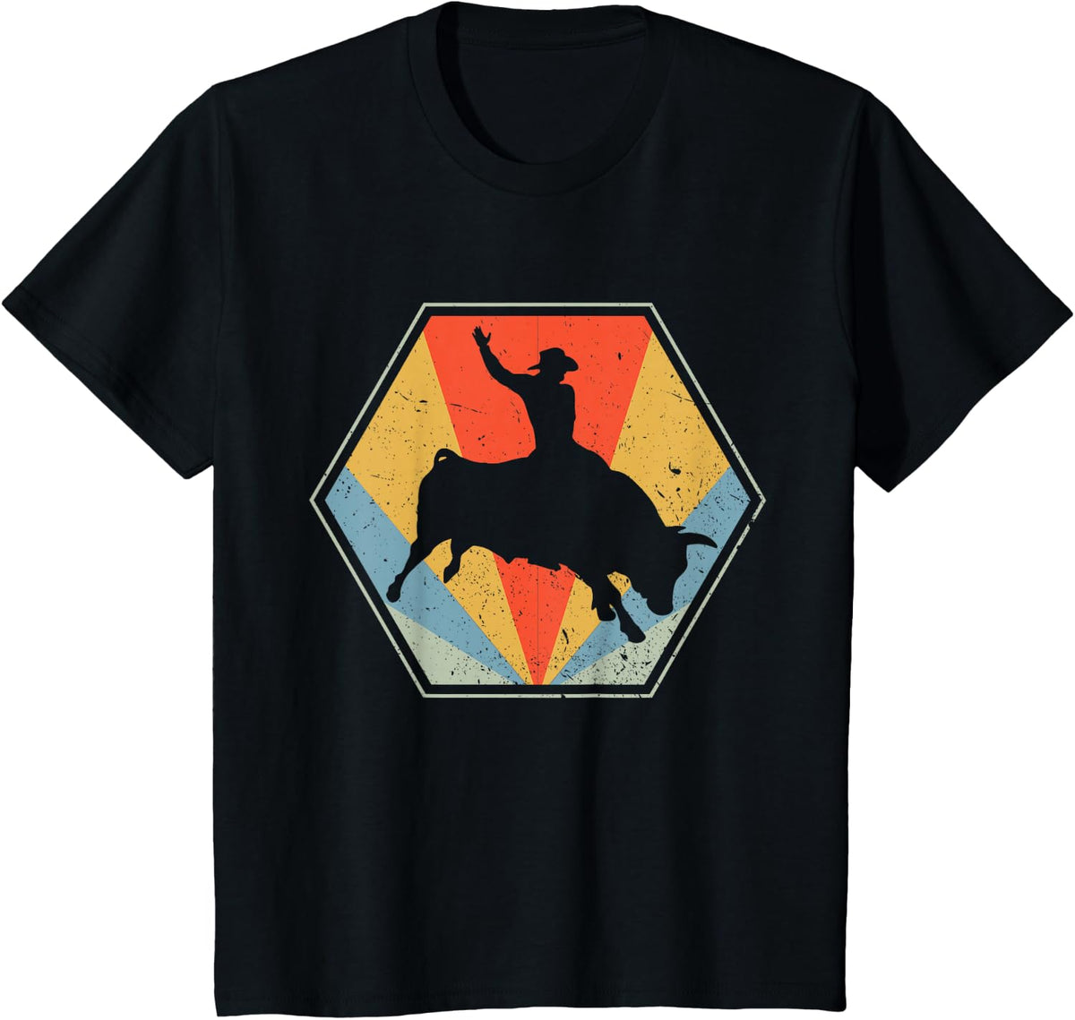 Bull Riding Vintage Retro Rodeo T-Shirt - Black