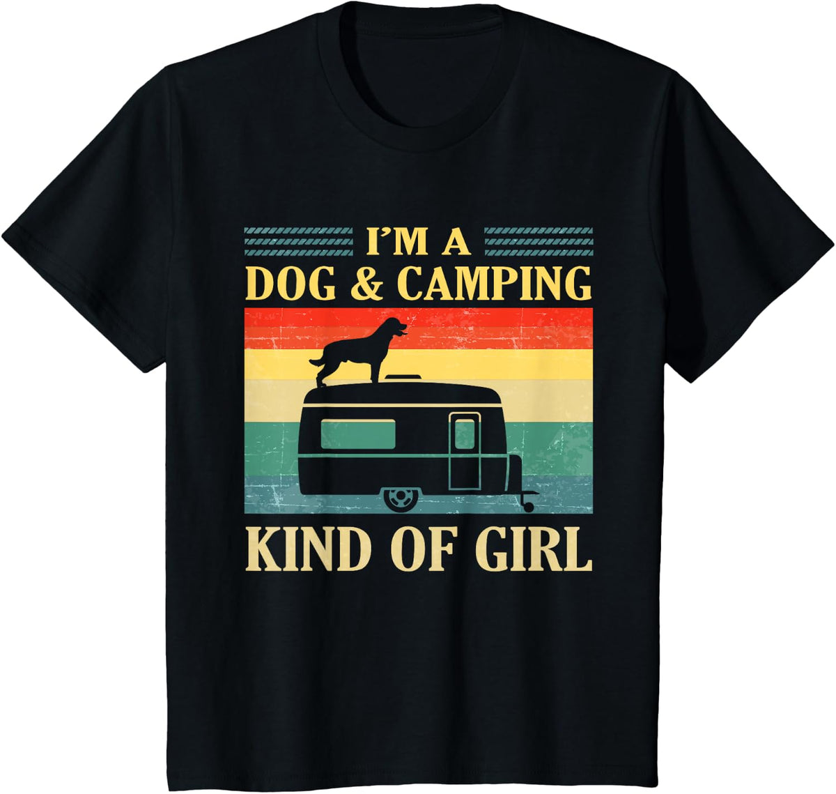 I'm a Dog and Camping Kind of Girl Vintage Retro Camping T-Shirt - Black
