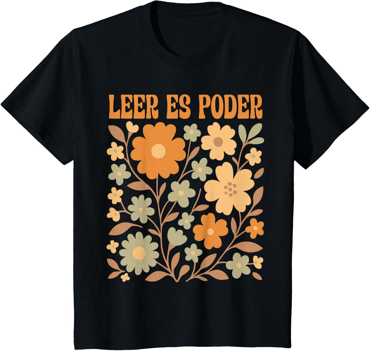 Leer ES Poder Pumpkin Floral Boho Spanish Teacher Reading T-Shirt - Black