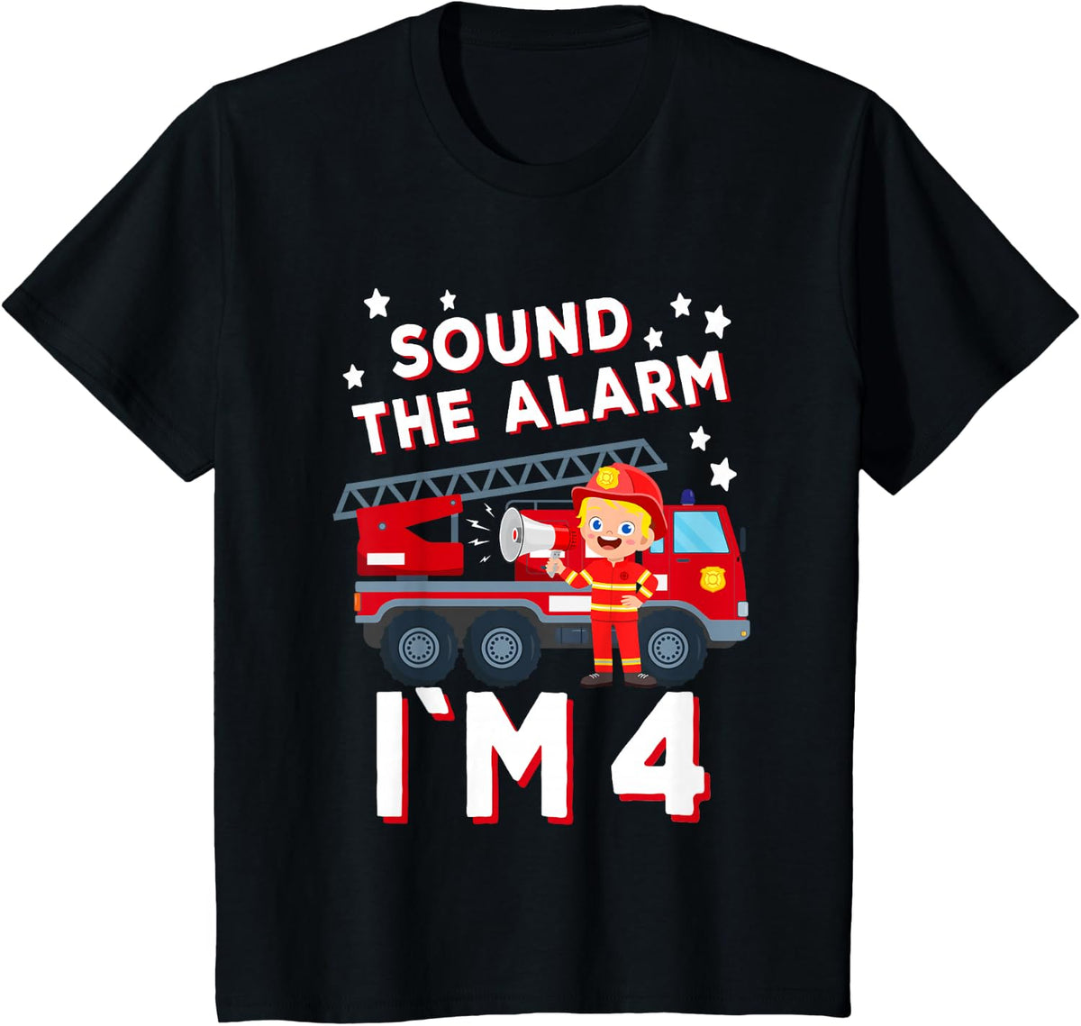 Kids Firefighter Truck 4th Birthday kids firefighter T-Shirt - Black