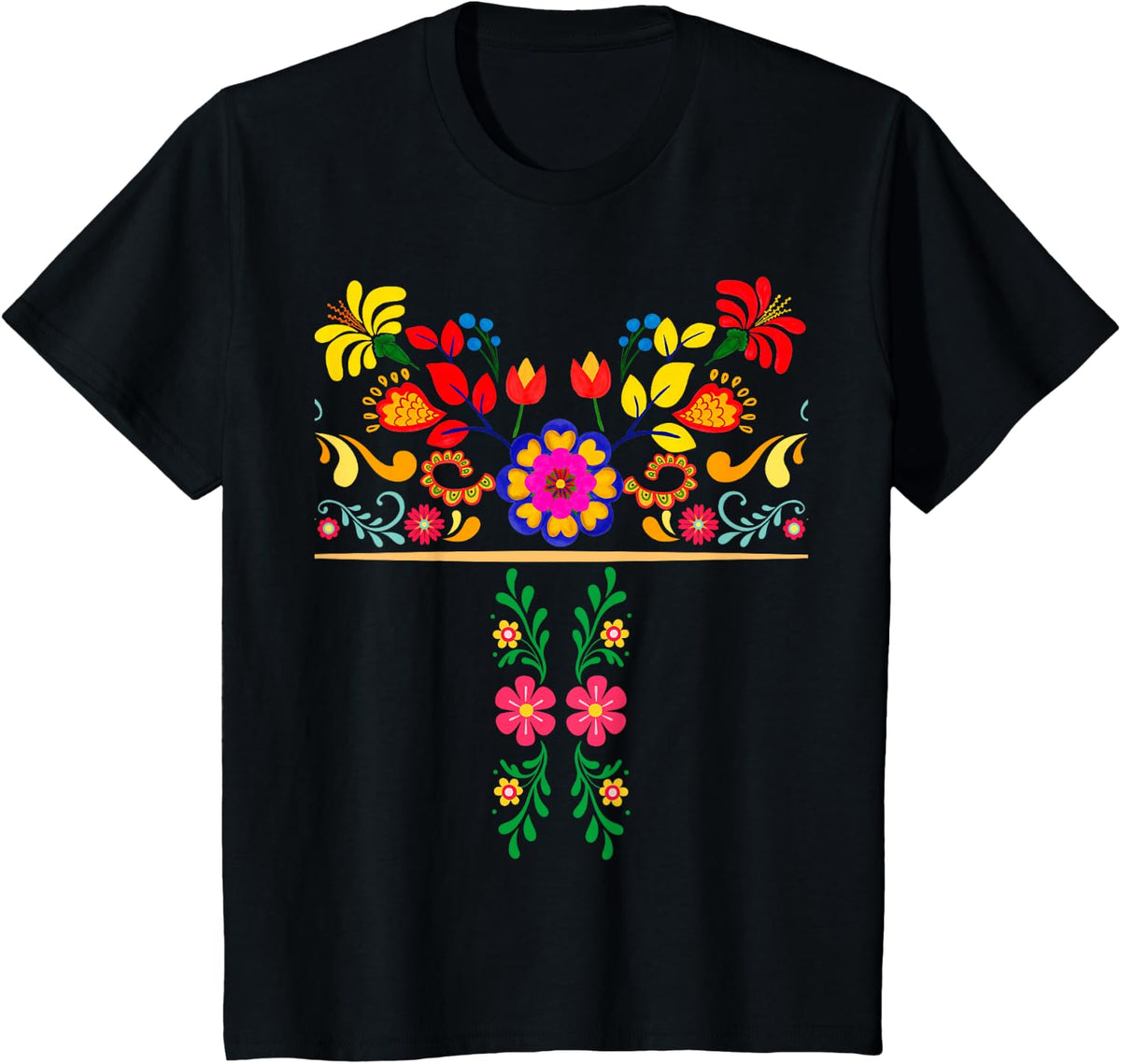 Traditional Mexican Flowers - Spanish Latina Mexican Pride T-Shirt - Black
