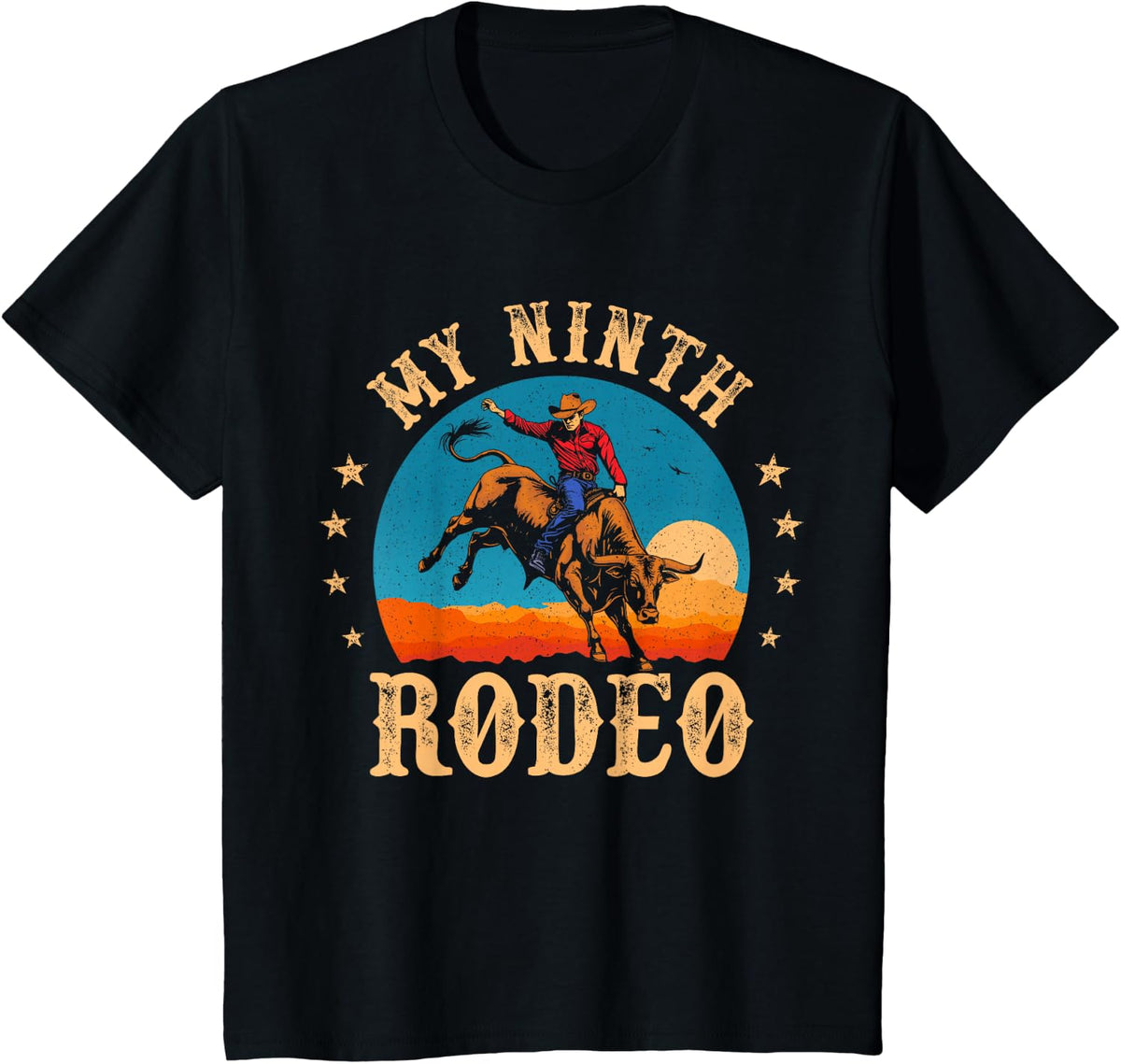 My Ninth Rodeo 9 Year Old Cowboy 9th Birthday Bull Riding T-Shirt - Black
