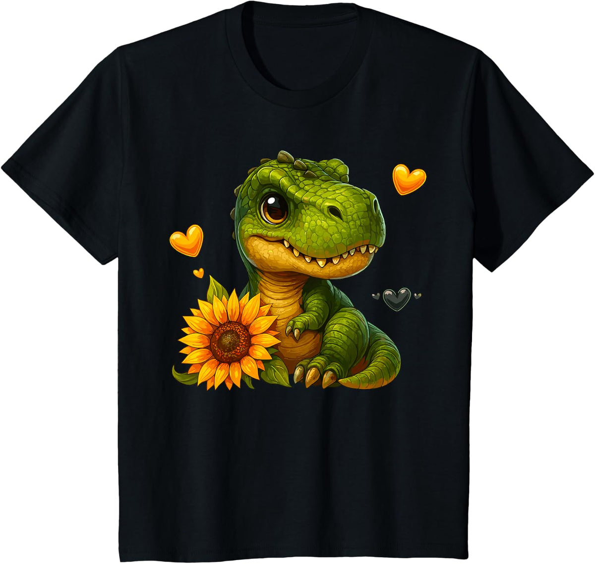 Sunflower T-Rex Dinosaur Tees T Shirts for Kids Adults Dino Lover Gift - Black