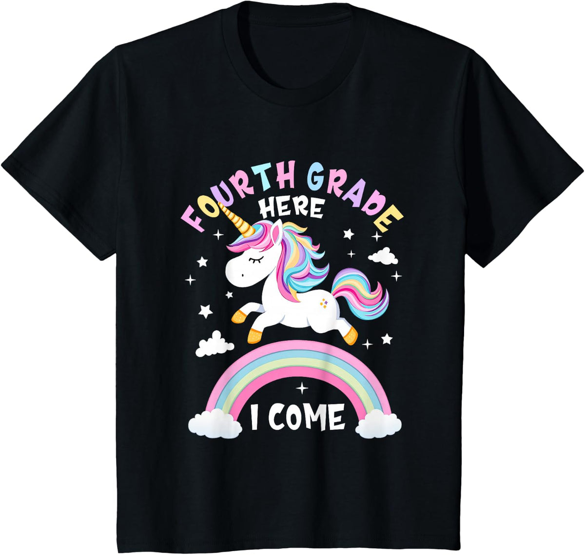First Day of 4th Grade Shirt Girls Fourth Grade Here I Come Unicorn Tees and T Shirts - Black