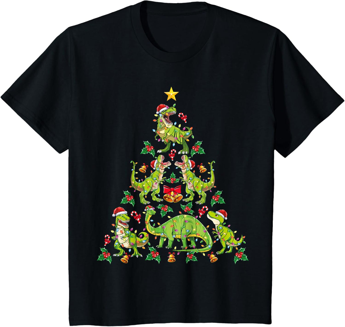 Christmas Dinosaur Tree Rex Shirt Boys Kids T Rex Christmas T-Shirt - Black