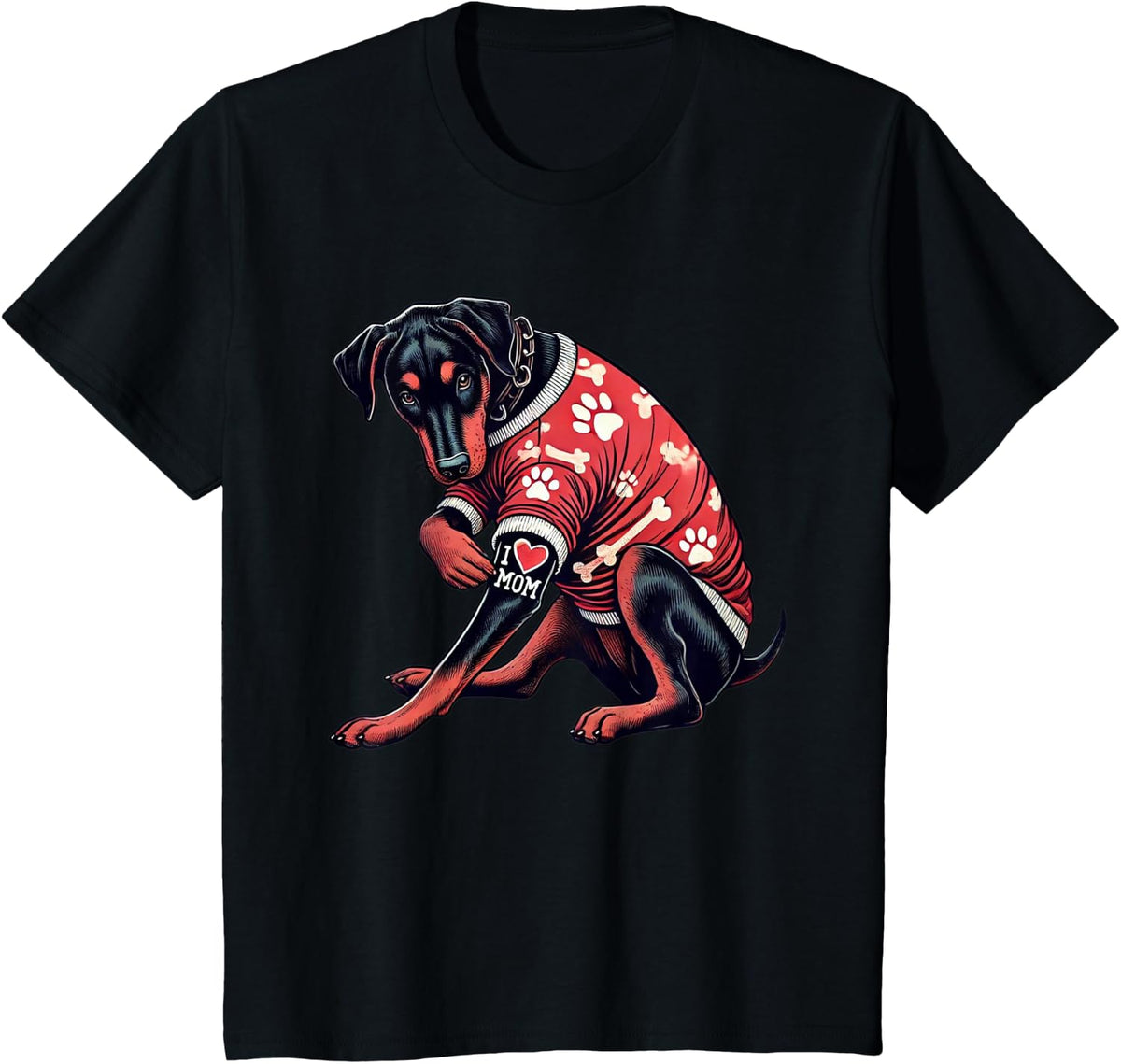 Funny I Love Mom Tattoo Doberman Pinscher Mom For Women T-Shirt - Black
