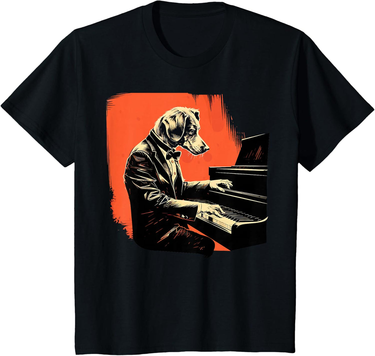 Pianist Dog Lover Dog Playing Piano T-Shirt - Black