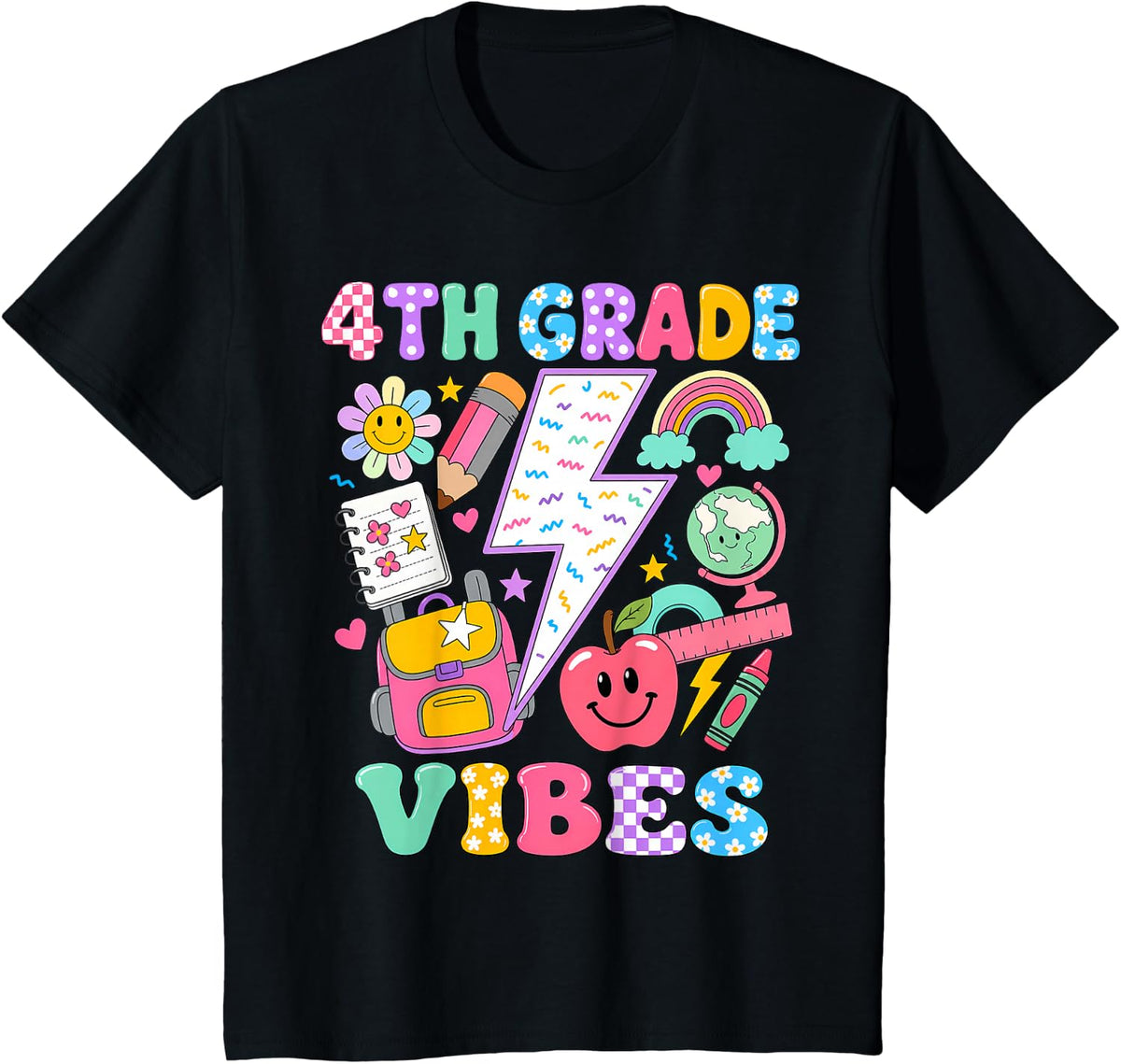 First Day of 4th Grade Shirt Girls Boys Fourth Grade Back to School Tee T-Shirt - Black
