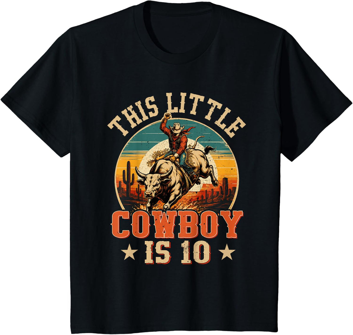 10 Years Old Bull Riding Lover 10th Birthday Cowboy Theme T-Shirt - Black