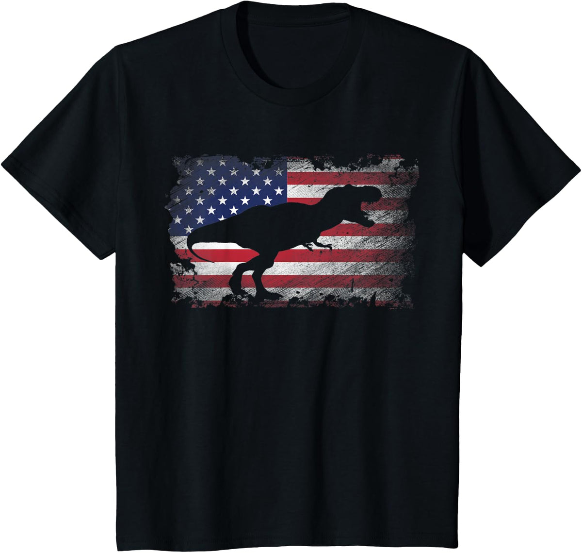 Patriotic T Rex American Flag Cool Dinosaur Lover T-Shirt - Black