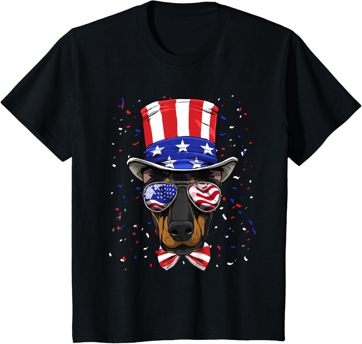 4th of July Patriotic Doberman Pinscher American USA Flag T-Shirt - Black