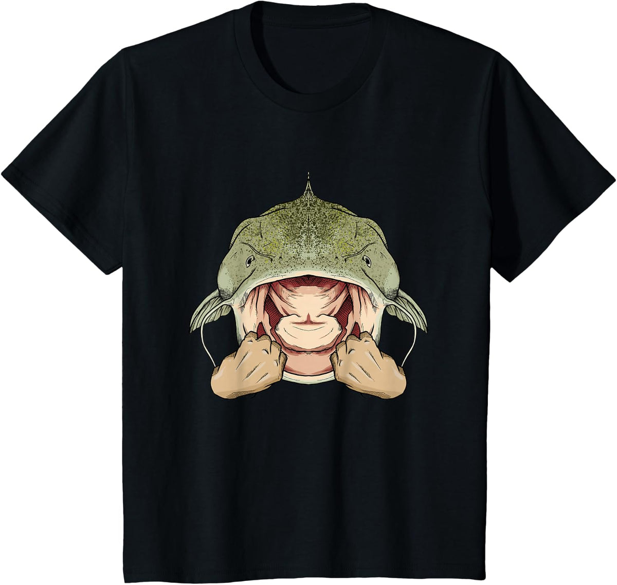 Flathead Catfish Shovelhead Cat Noodling Attack Bite T-Shirt - Black