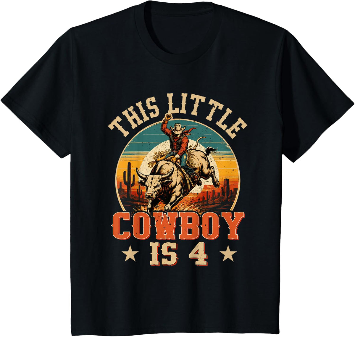 4 Years Old Bull Riding Lover 4th Birthday Cowboy Theme T-Shirt - Black