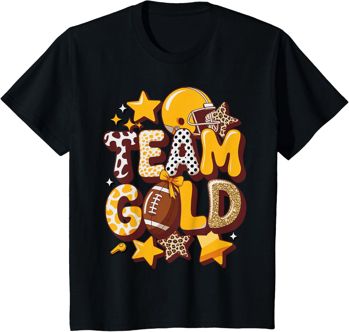 Retro Team Gold High School Field Girl Spirit Mom Outfit T-Shirt - Black