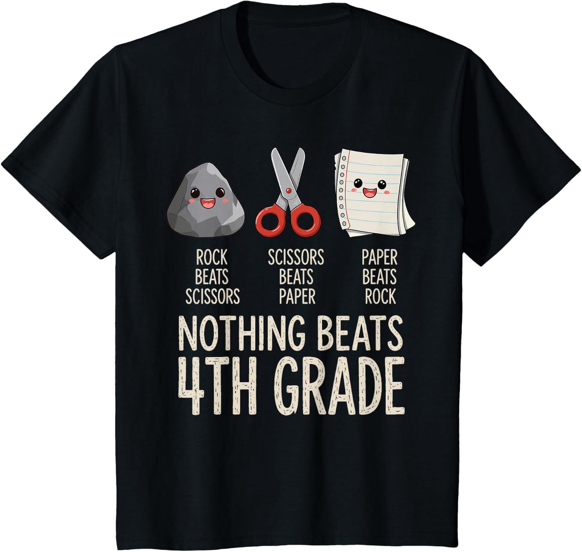 Back to School Nothing Beats 4th Grade Rock Paper Scissors T-Shirt - Black