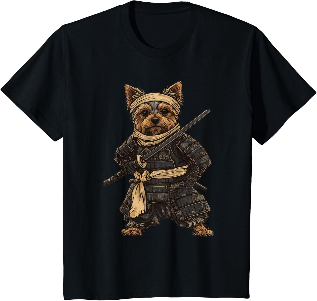 Yorkshire Terrier Dog Samurai Art T-Shirt - Black