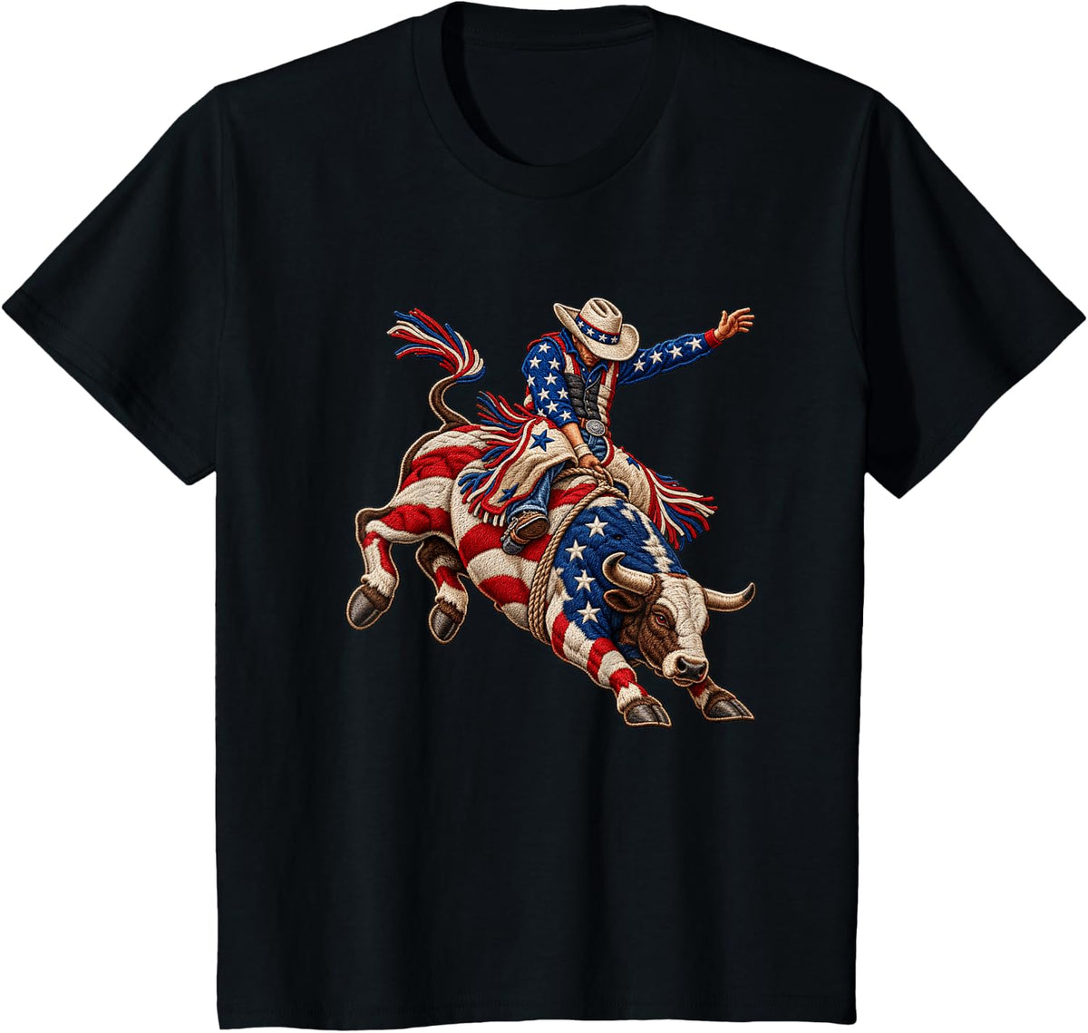 American Rodeo Riding Bull Retro USA Vintage Souvenir Kids T-Shirt - Black
