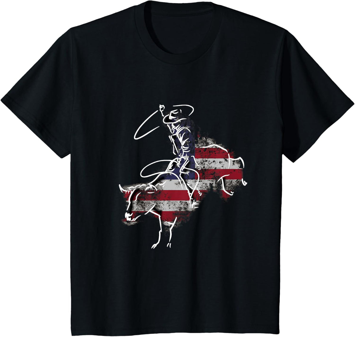 American Rodeo Bull Riding Retro Grunge USA Vintage Flag T-Shirt - Black