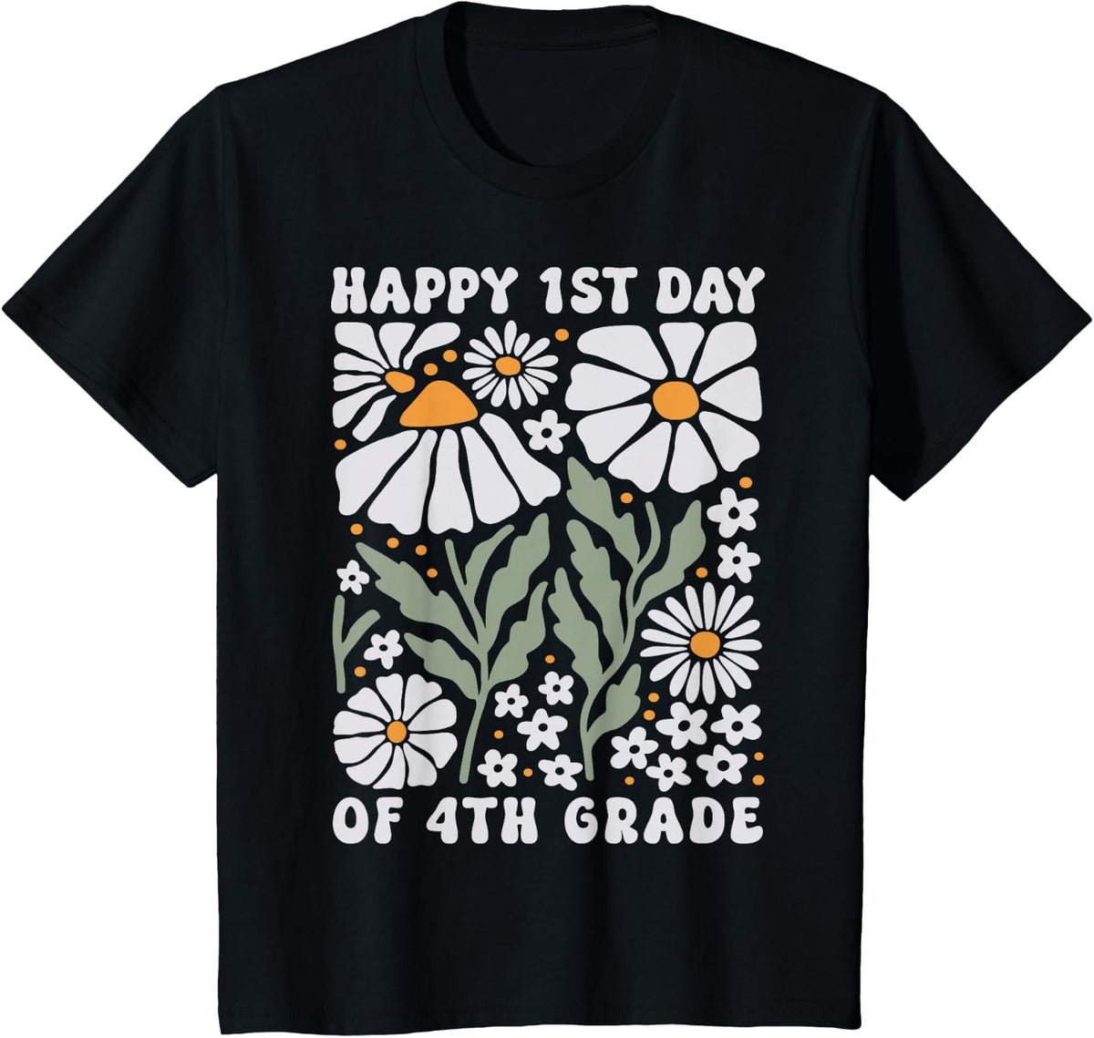 Happy First Day of Fourth Grade Groovy Boho Flower 4th Grade T-Shirt - Black