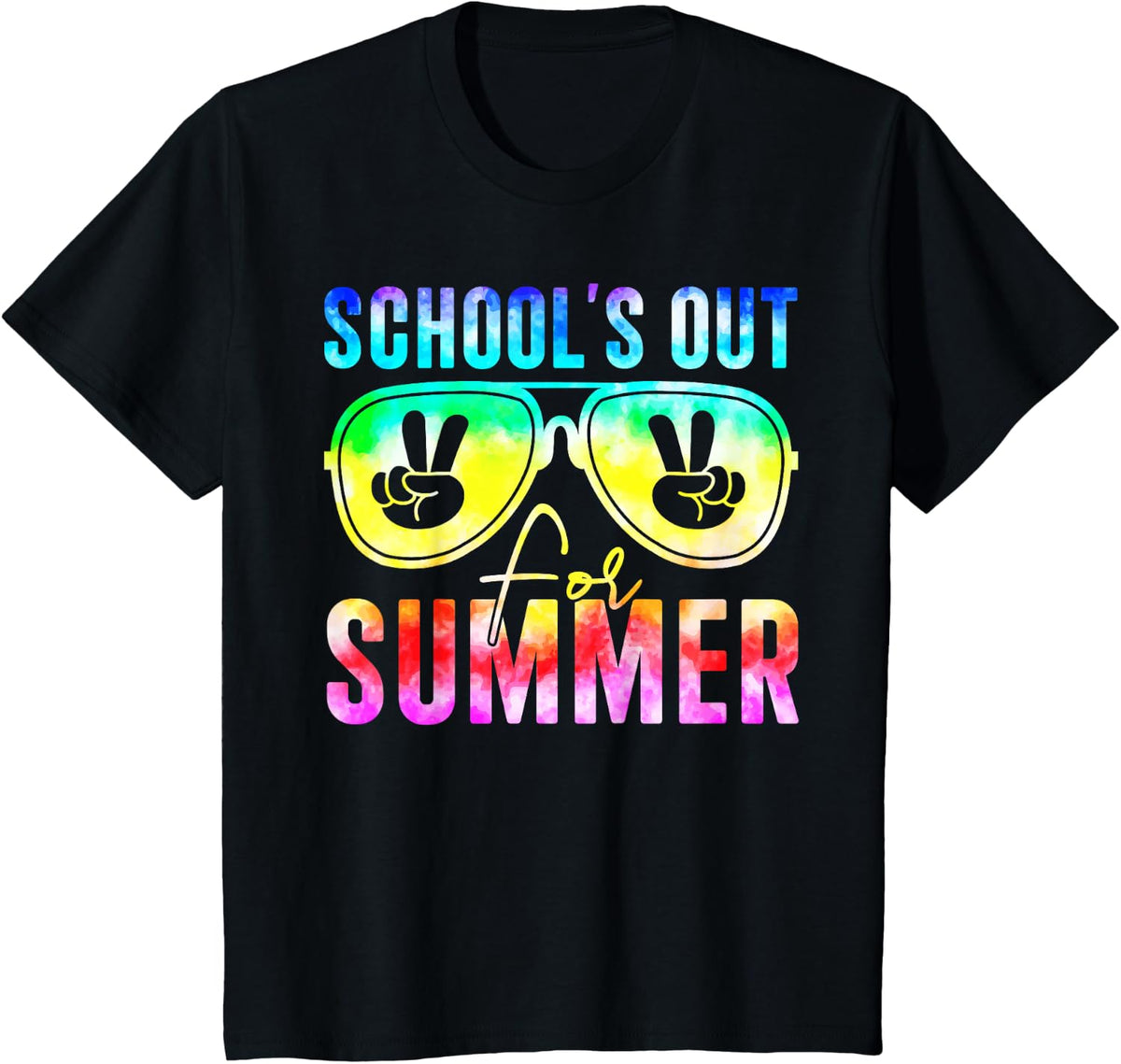 Retro Tie Dye Hello Summer Happy Last Day Teacher Student T-Shirt - Black