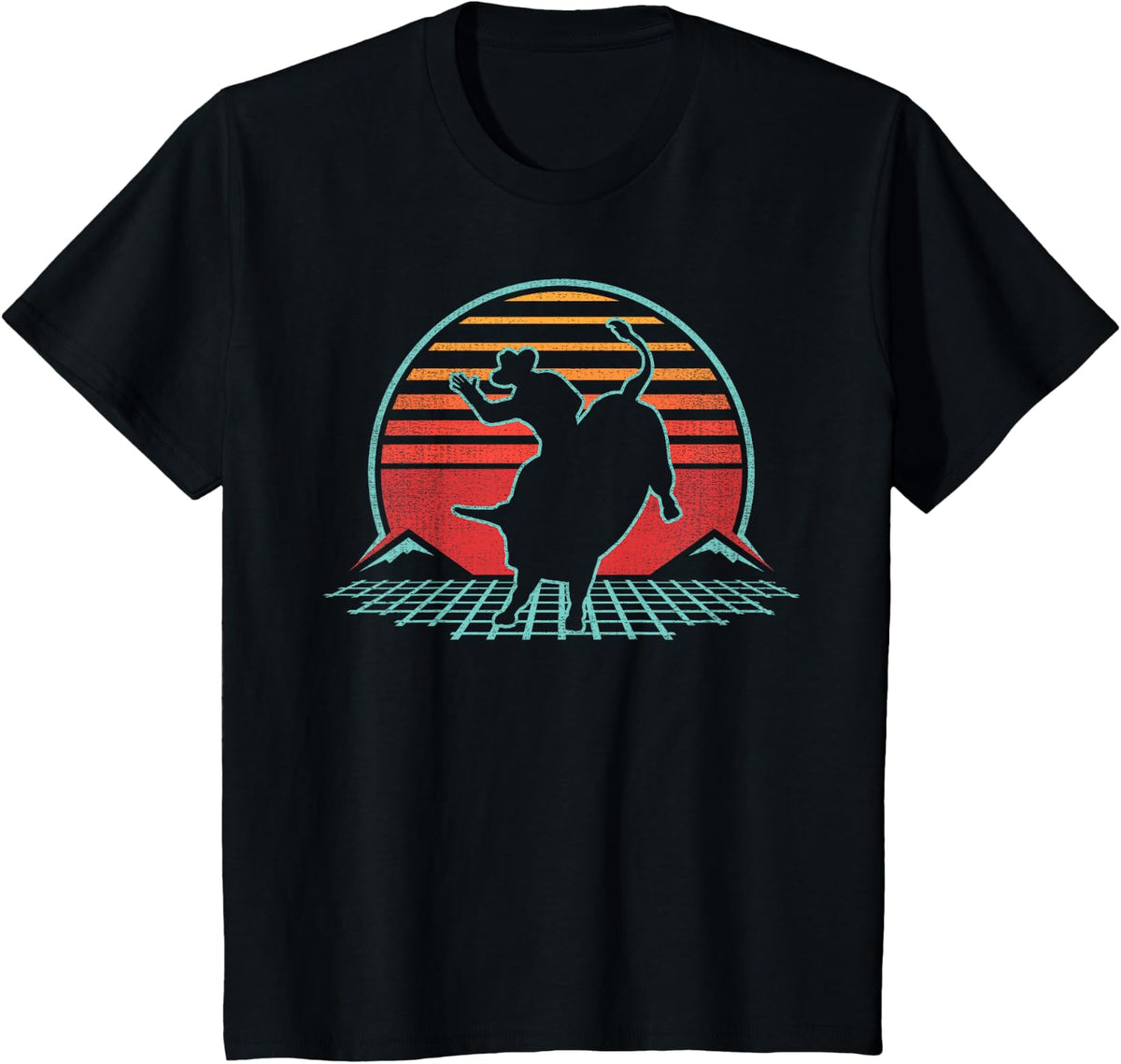 Bull Riding Retro Vintage 80s Rodeo Gift T-Shirt - Black