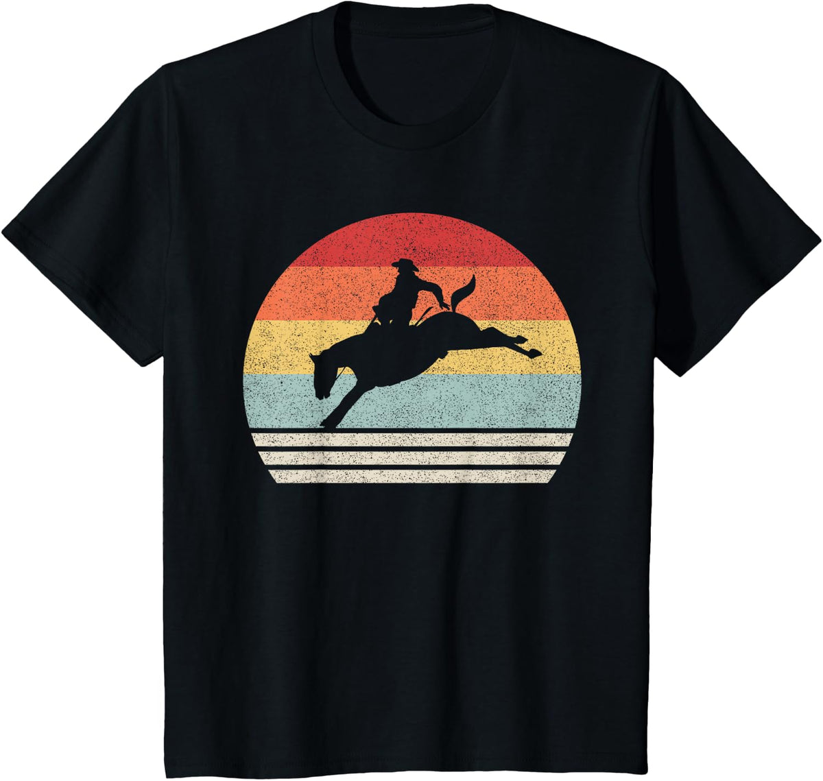 Retro Rodeo Bucking Bronc Riding Bronco Horse T-Shirt - Black