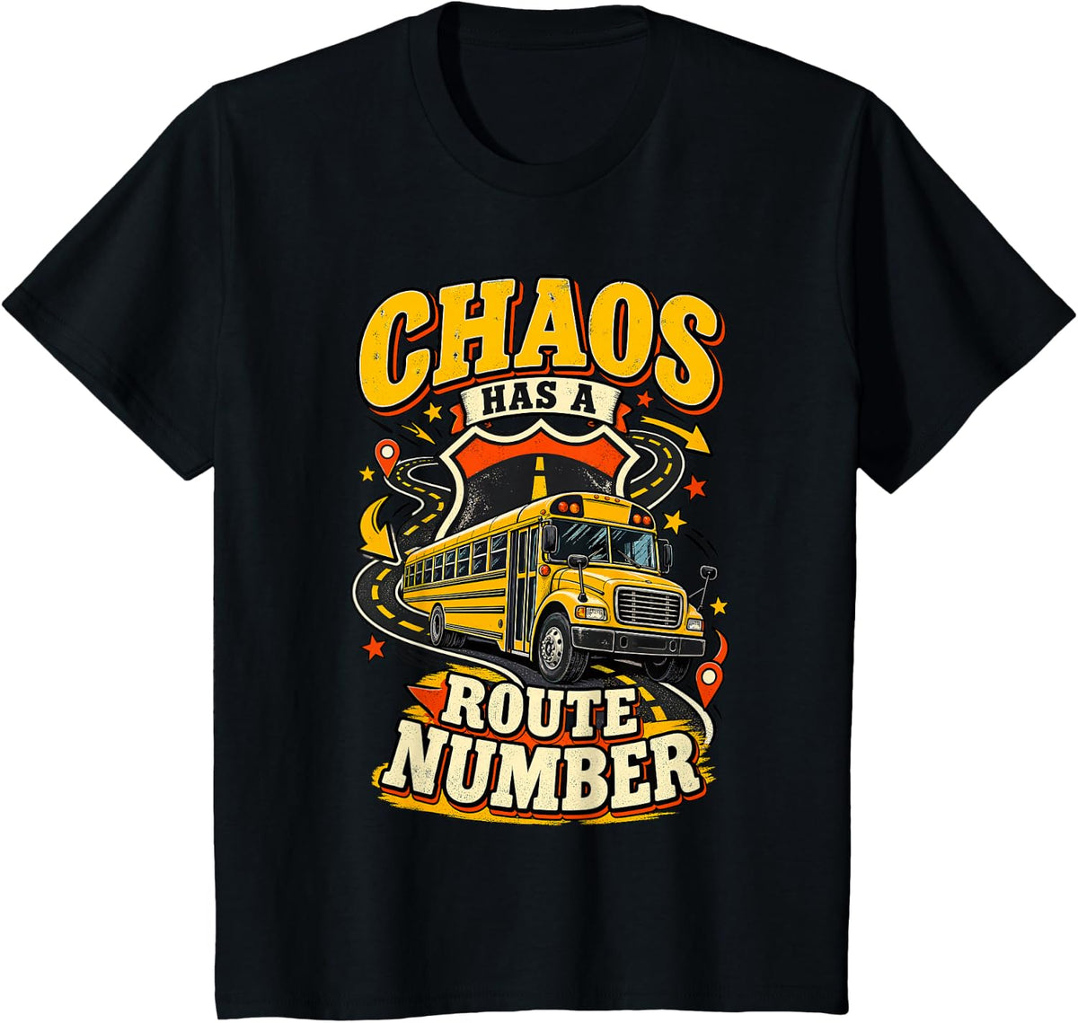 Chaos Has A Route Number Funny School Bus Driver T-Shirt - Black