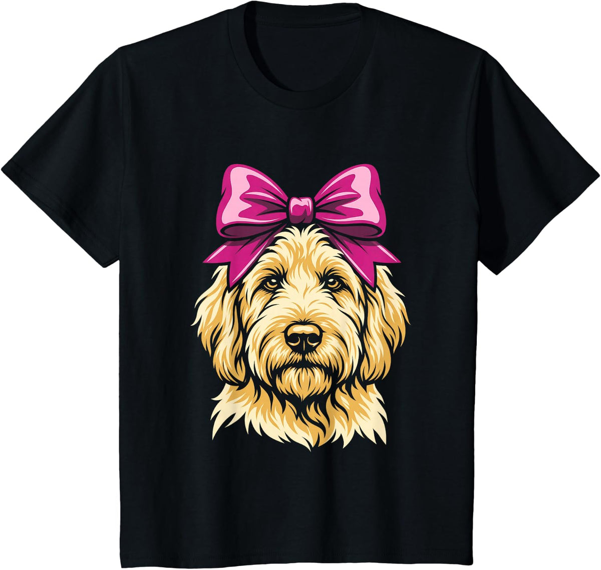 Goldendoodle Dog Big Pink Bow Coquette Puppy Lover Retro T-Shirt - Black