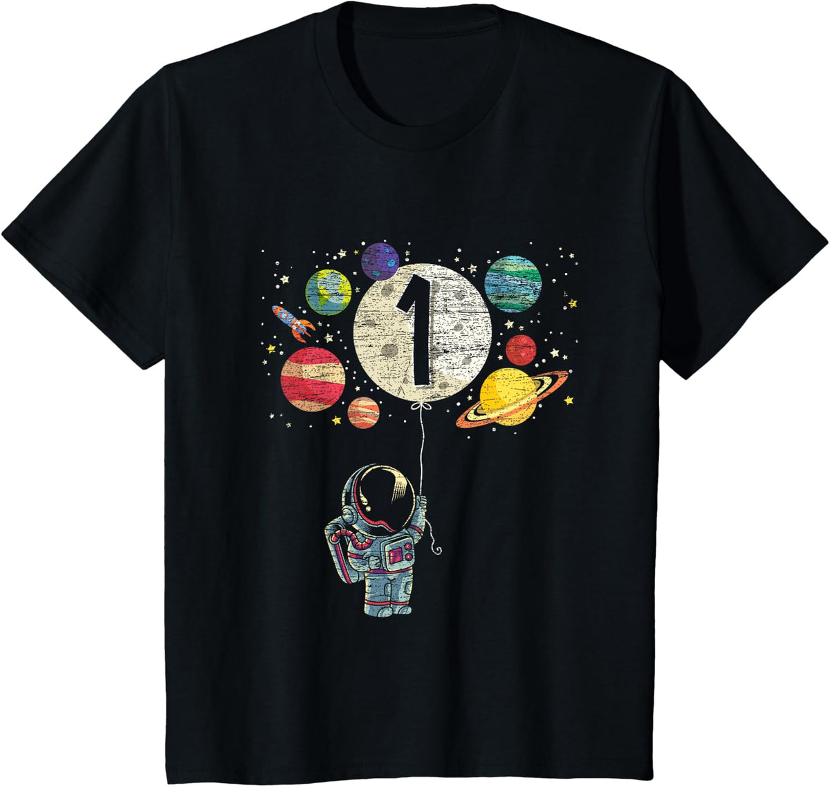 1 Years Old Birthday Boy Gifts Astronaut 1st Birthday Tee T-Shirt - Black