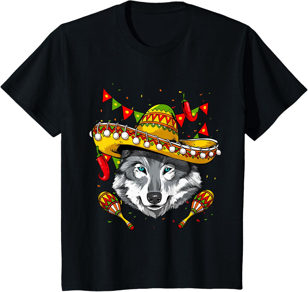 Cinco de Mayo Wolf Mexican Lover Sombrero Wolf T-Shirt - Black