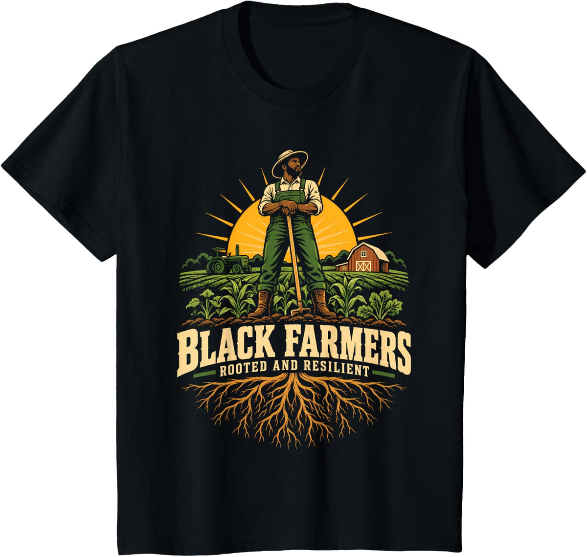 Black Farmers Rooted and Resilient Farming Pride Agriculture T-Shirt - Black