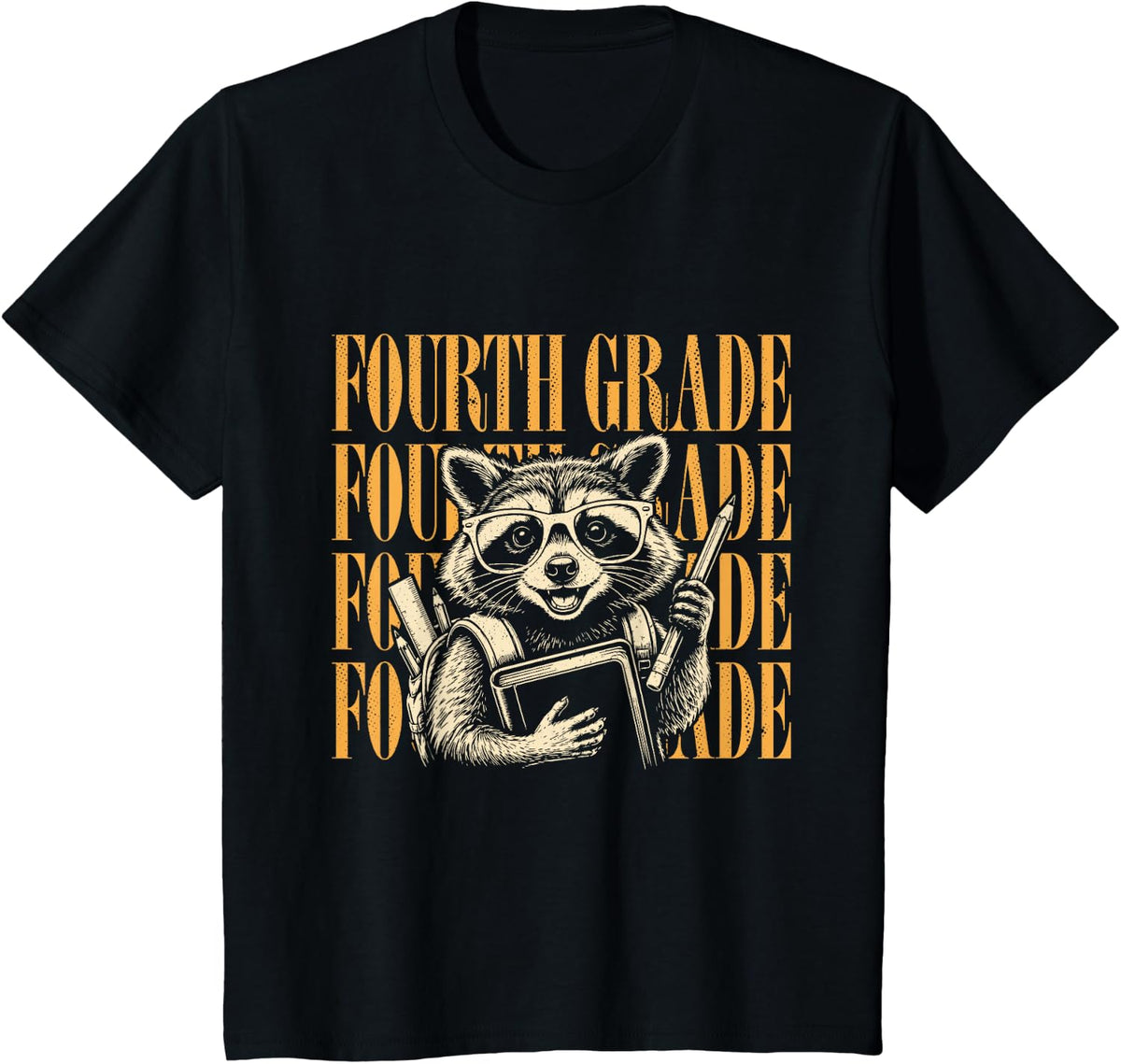 Fourth Grade Raccoon Back to School T-Shirt - Black