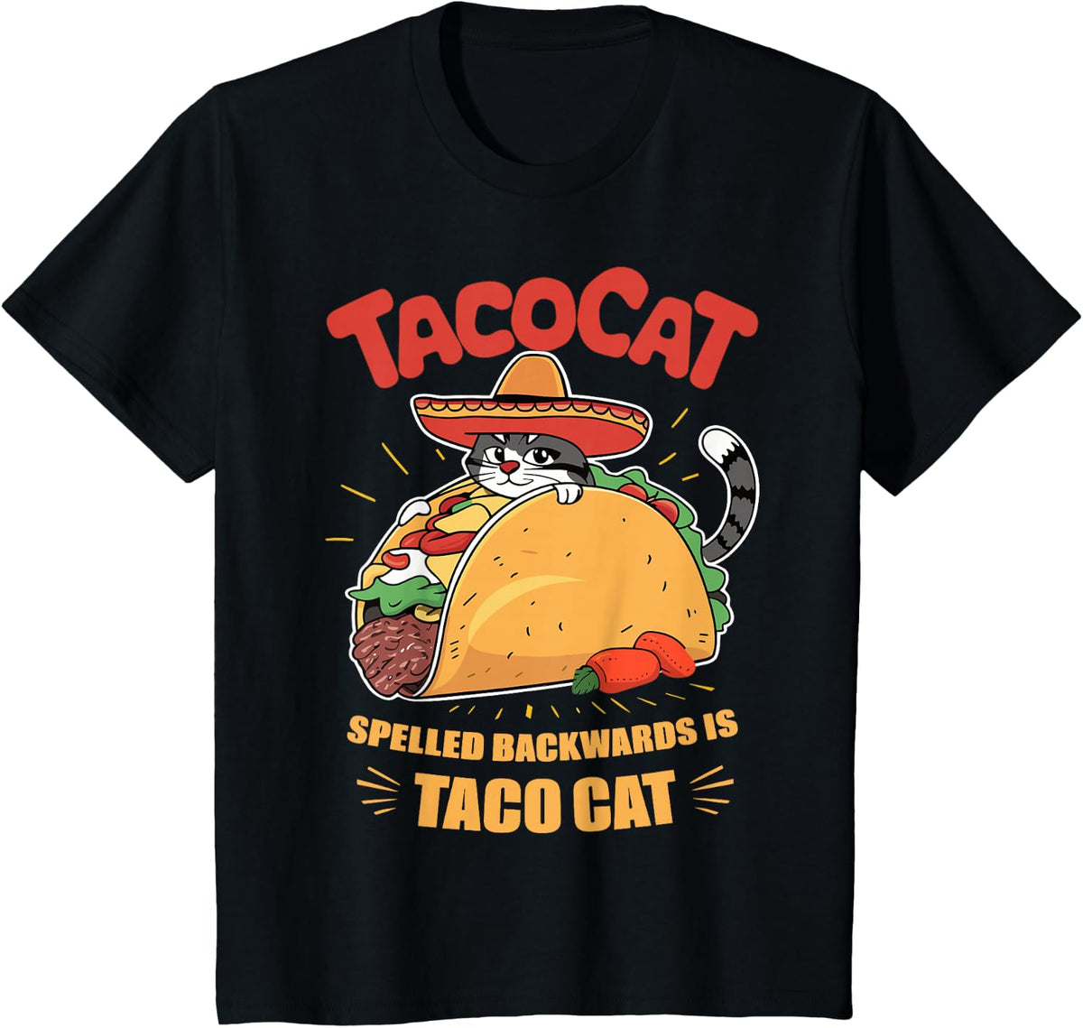 Taco Cat Funny Cinco De Mayo T-Shirt - Black
