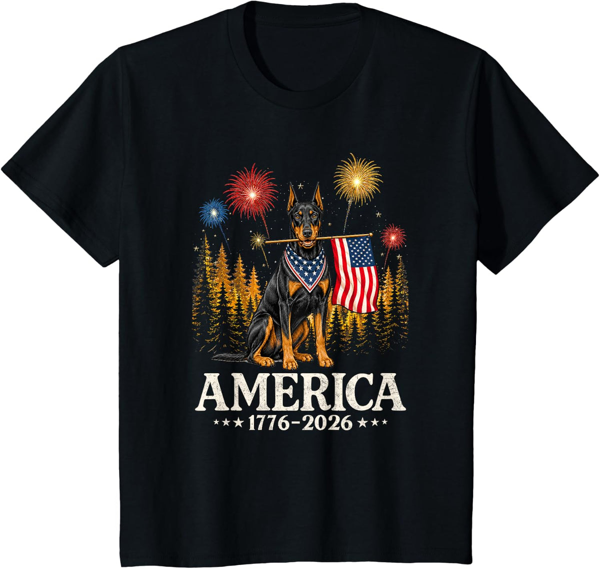 America Doberman Dog 1776 2026 USA 250th Anniversary T-Shirt - Black