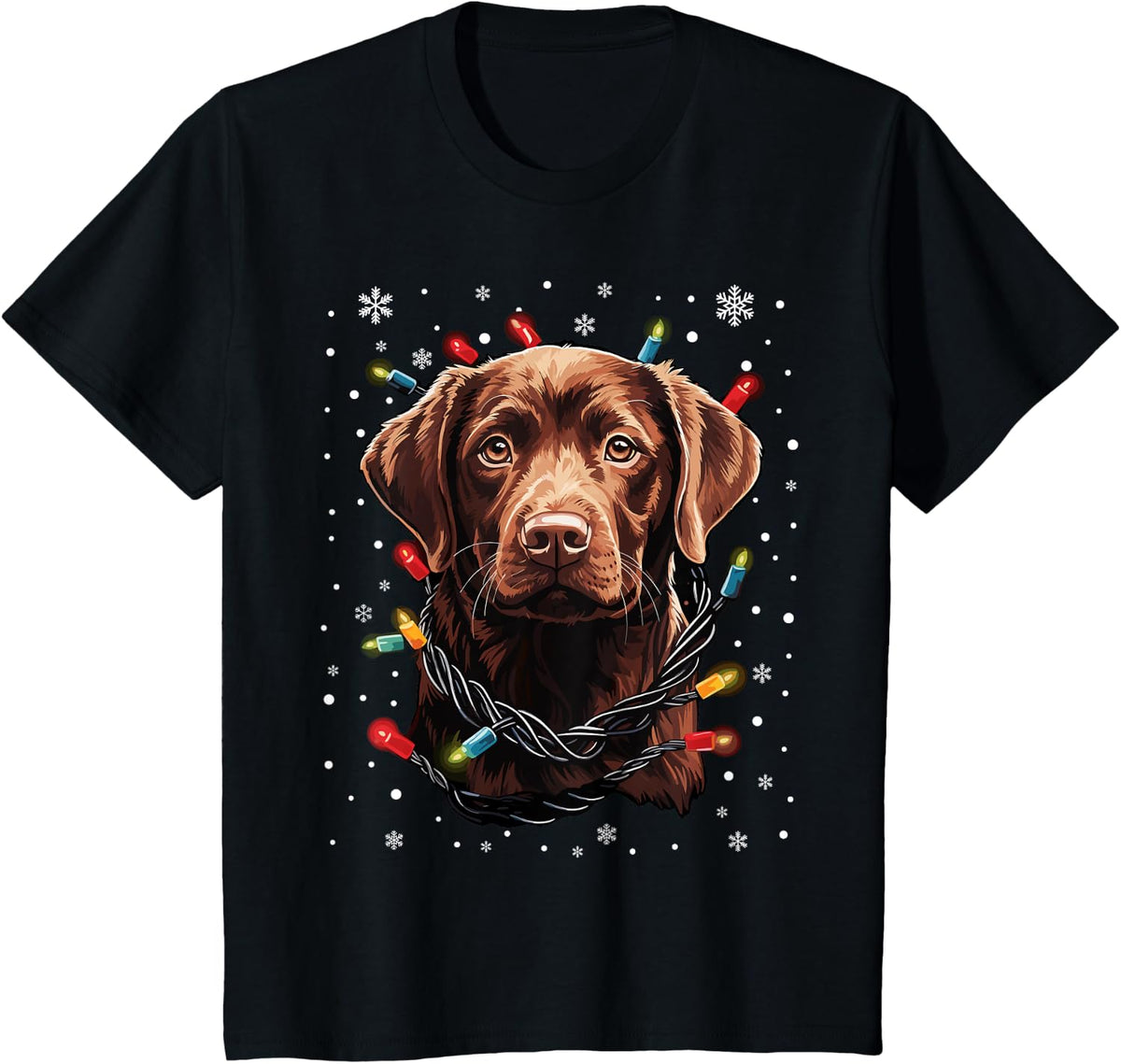 Chocolate Labrador Dog Christmas Lights Santa Hat Xmas Men Women Kids T-Shirt - Black