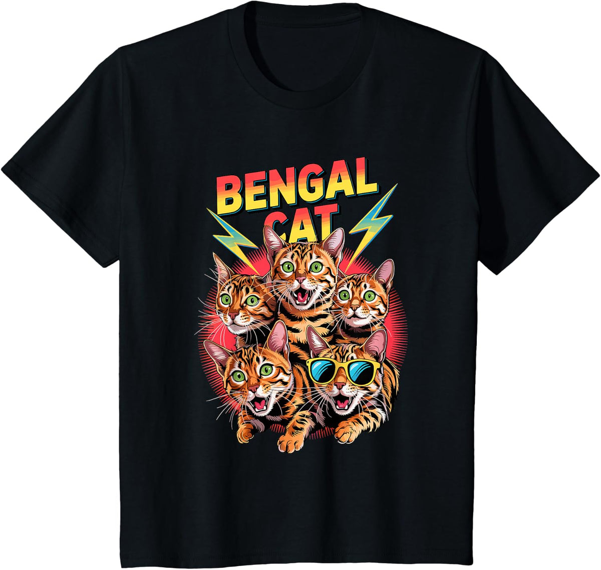 90s Vintage Bengal Cat Men Women Kids T-Shirt - Black