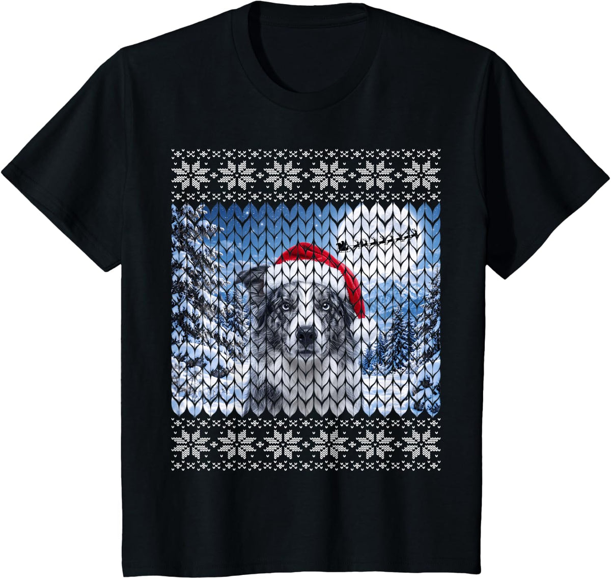 Blue Merle Border Collie Dog T-Shirt - Black