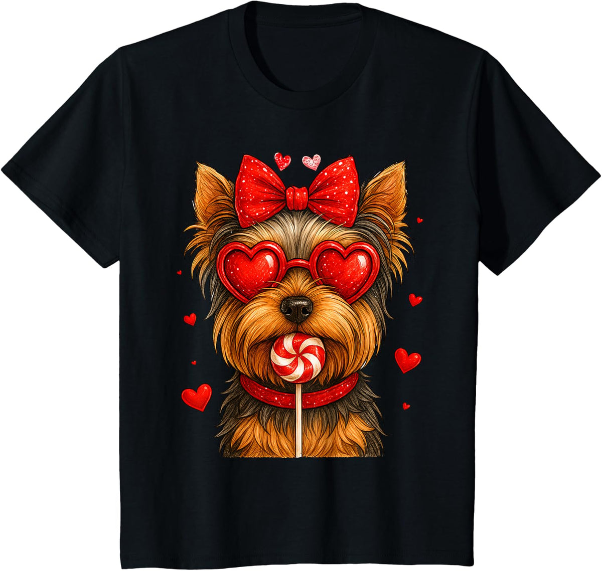 Cute Yorkshire Terrier Yorkie Valentine Heart Candy Kid Girl T-Shirt - Black