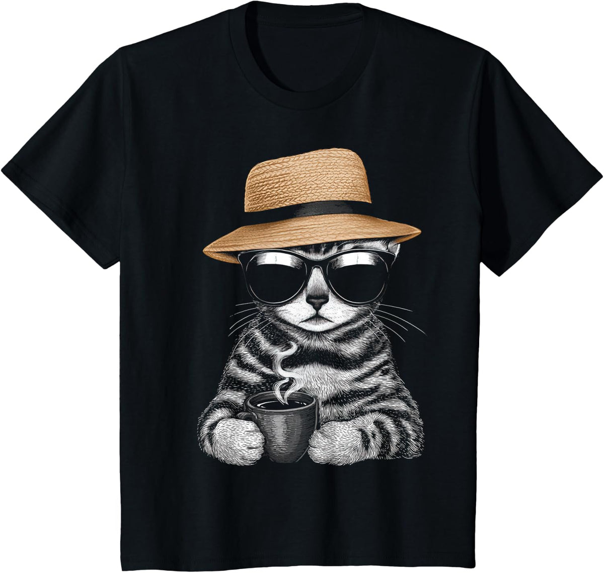 Coffee Motif Sunglasses Bengal Cat Dad T-Shirt - Black