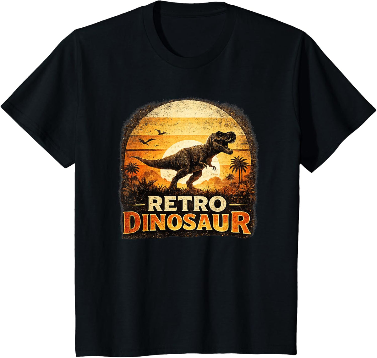 Retro Dinosaur Vintage Sunset Dino Lover Paleontology T-Shirt - Black