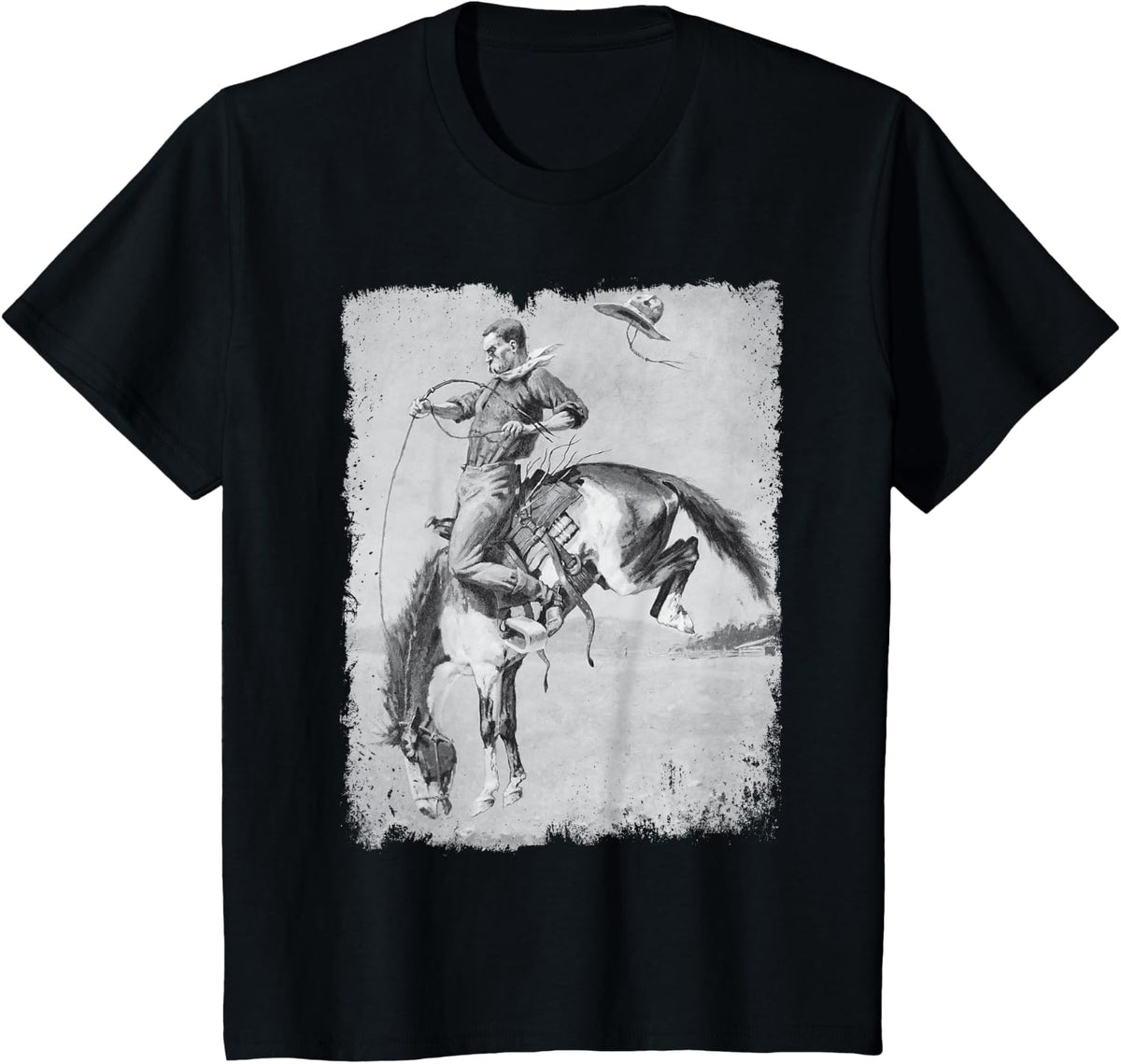 Cowboy Rodeo Horse Western Country Vintage Bronco Riding USA T-Shirt Small - Black
