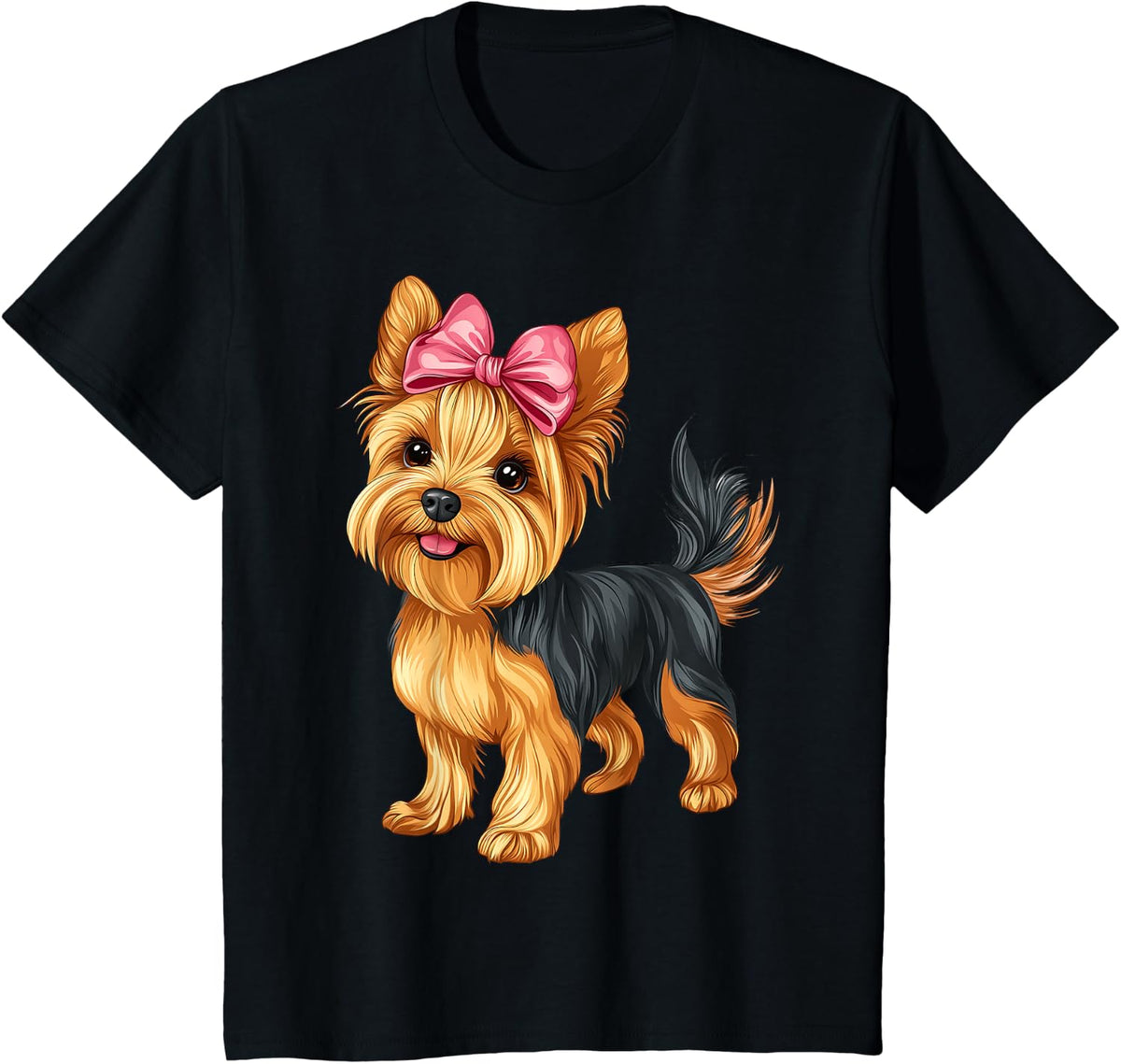 Coquette Bow Yorkshire Terrier Dog Yorkie Mom Girl Pink T-Shirt - Black
