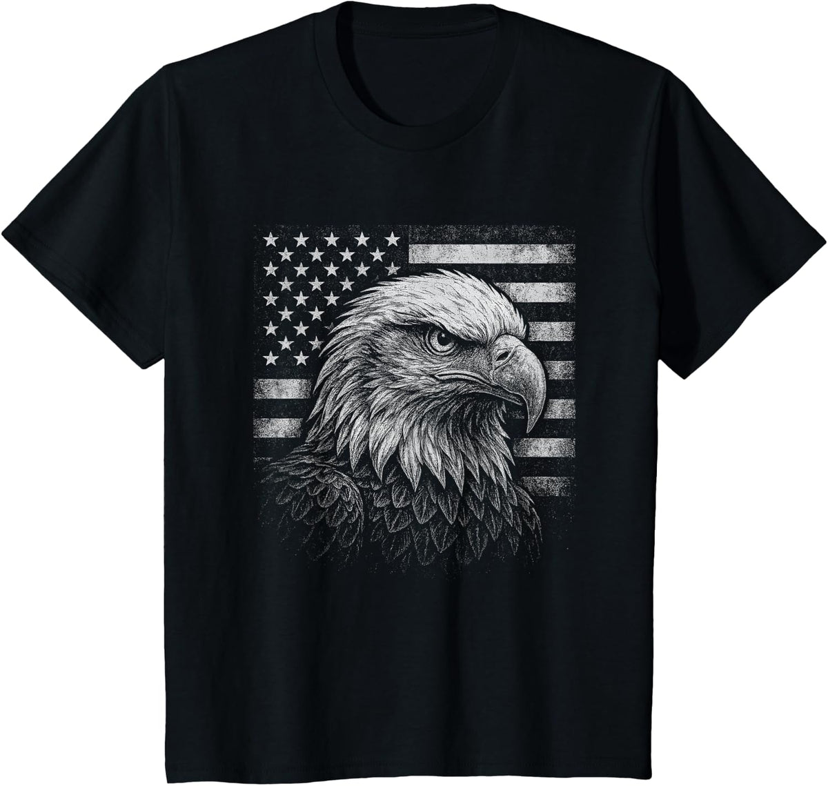 Fierce Eagle and American Flag Patriotic USA 4th of July T-Shirt - Black