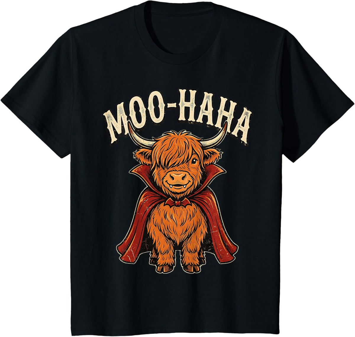 Moo Ha Ha Highland Cow Vampire Funny Halloween T-Shirt - Black