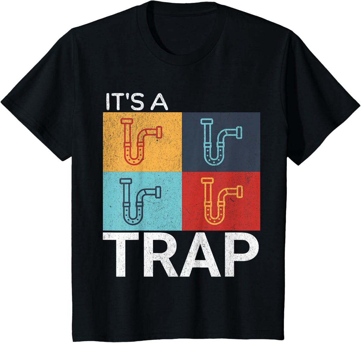 Funny "It's a Trap!" P-Trap Under Sink Pop Art Plumbers T-Shirt - Black
