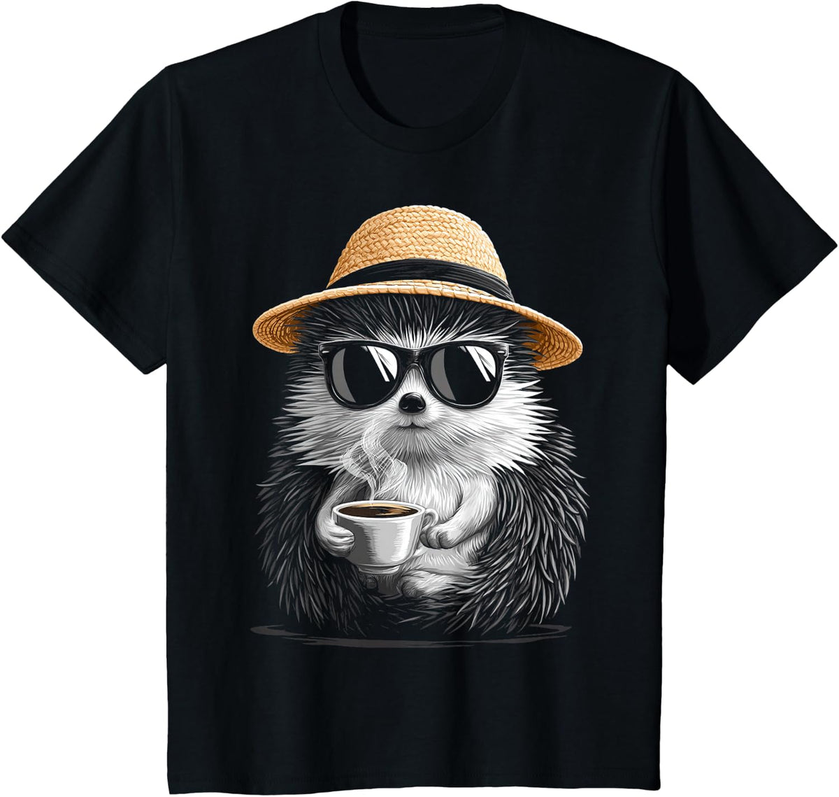 Coffee Sunglasses Hedgehog T-Shirt - Black